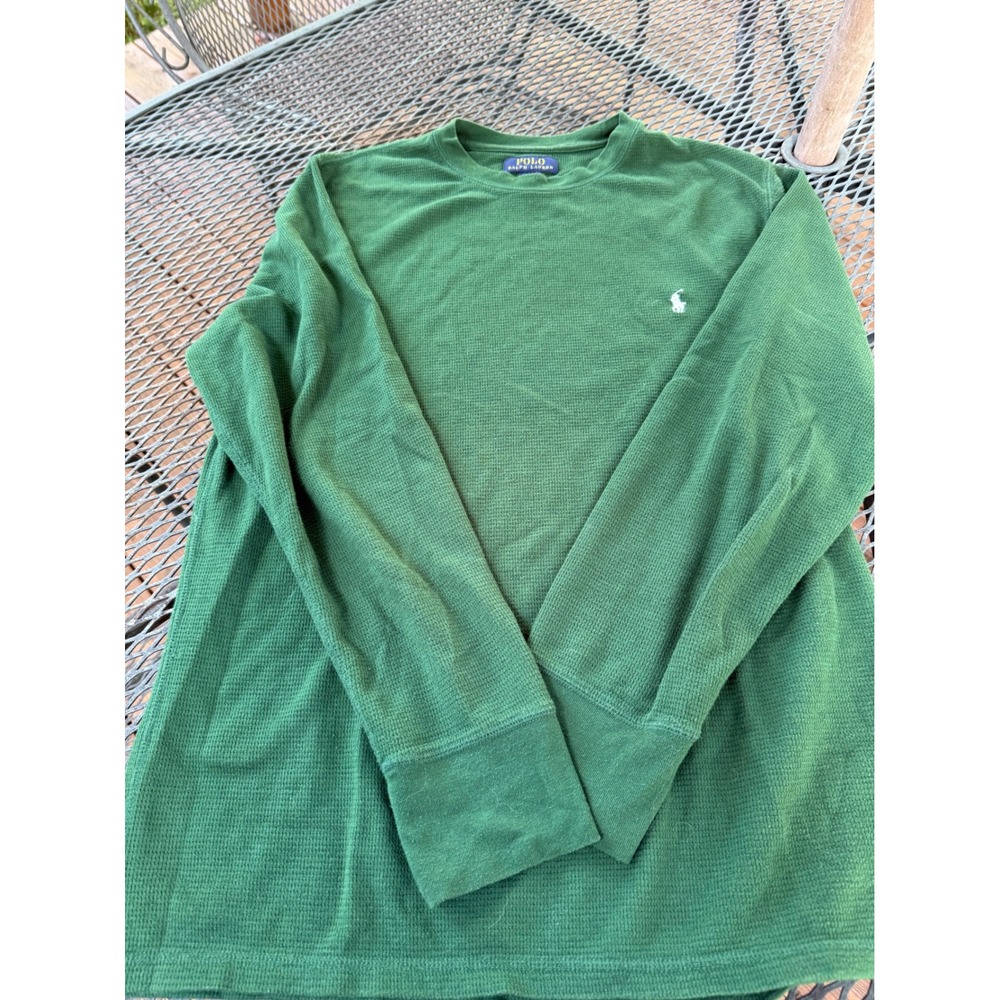 Polo Ralph Lauren Mens Green Waffle Knit Thermal Long Sleeve Sleep Shirt Large